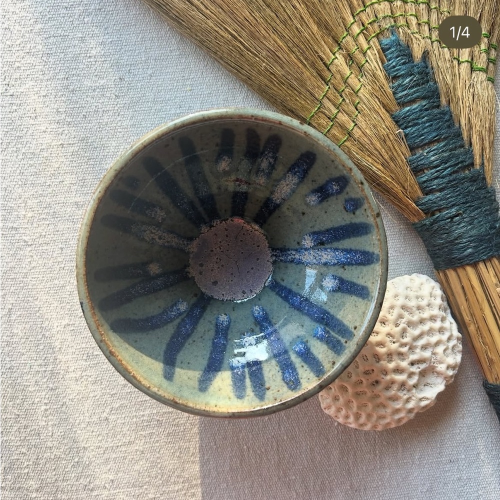 Vintage Handcrafted Ceramic Bowl with Blue Pattern